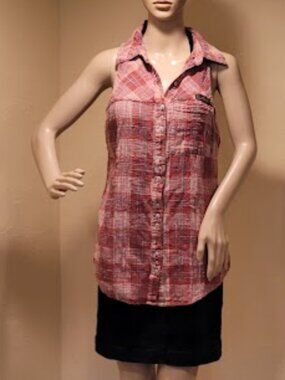 Gilded Intent Button-up Racerback Collared Tank with Curved Hem